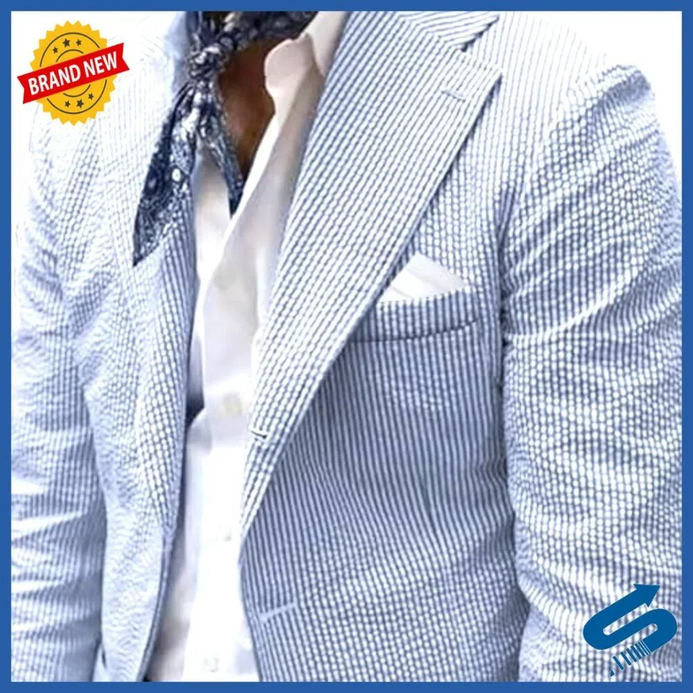 Men's Seersucker Sport Coat Blazer Summer Wedding Business Casual